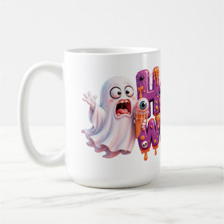 Fröhlicher Halloween-Süßigkeiten-Drip-Text mit süß Kaffeetasse