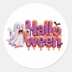 Fröhlicher Halloween-Süßigkeiten-Drip-Text mit süß Runder Aufkleber