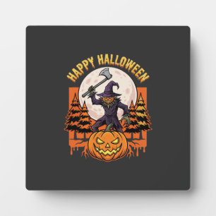Fröhlicher Halloween-Vogelscheuche-Jack-O-Lantern- Fotoplatte