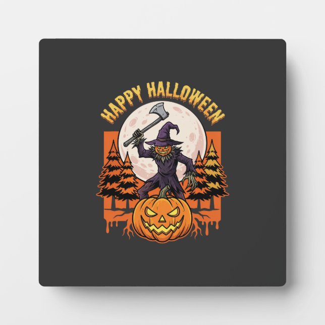 Fröhlicher Halloween-Vogelscheuche-Jack-O-Lantern- Fotoplatte (Vorderseite)