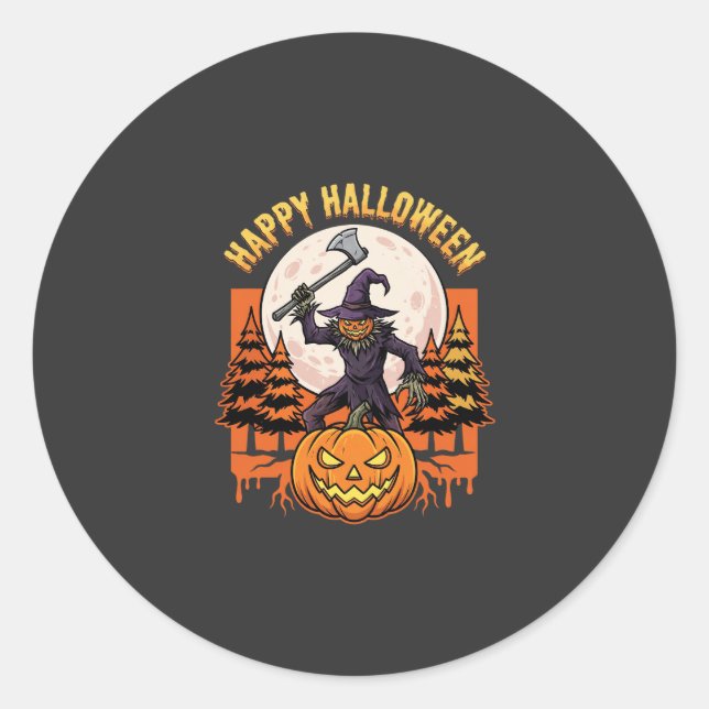 Fröhlicher Halloween-Vogelscheuche-Jack-O-Lantern- Runder Aufkleber (Vorderseite)