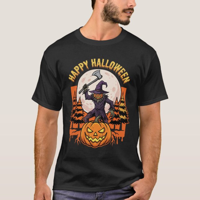 Fröhlicher Halloween-Vogelscheuche Jack O Lantern  T-Shirt (Vorderseite)