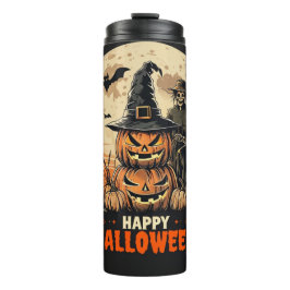 Fröhlicher Halloween-Vogelscheuchen-Kürbis-Thermal Thermosbecher