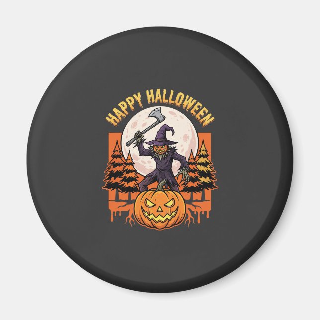 Fröhlicher Halloween-Vogelscheuchen-Kürbis-Vektor Magnet (Vorne)