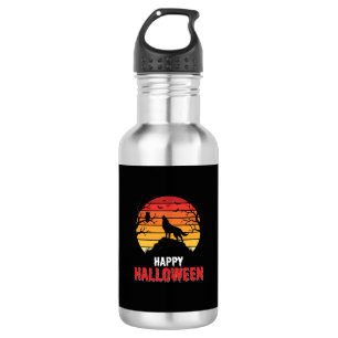 Fröhlicher Halloween-Wolf-Sonnenuntergangs-Vektor Edelstahlflasche