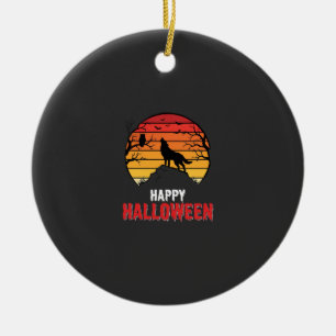 Fröhlicher Halloween-Wolf-Sonnenuntergangs-Vektor Keramik Ornament