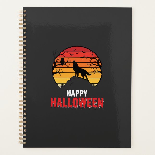 Fröhlicher Halloween-Wolf-Sonnenuntergangs-Vektor Planer (Vorderseite)