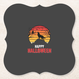 Fröhlicher Halloween-Wolf-Sonnenuntergangs-Vektor Untersetzer