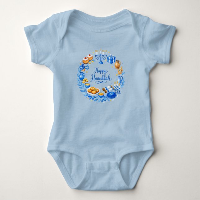 Fröhlicher Hanukkah-Kranz  Baby Strampler (Vorderseite)