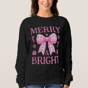 Fröhlicher & Heller Rosa Gingham-Schleifen-Weihnac Sweatshirt