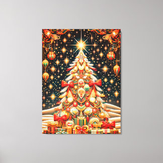 Fröhlicher + heller Weihnachtsbaum unter einem dun Leinwanddruck