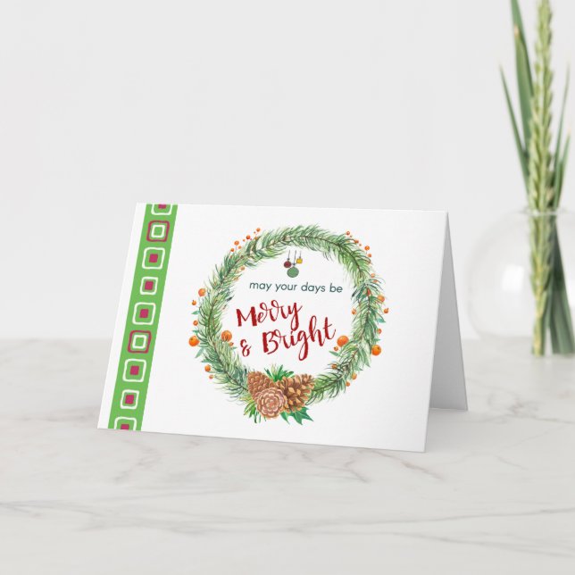 Fröhlicher & Heller Weihnachtskranz Karte (Vorderseite)