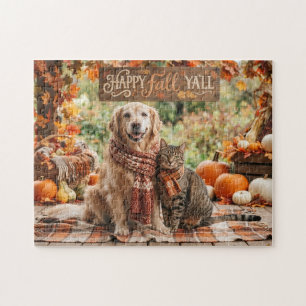 Fröhlicher Herbst euch allen Golden Retriever und Puzzle