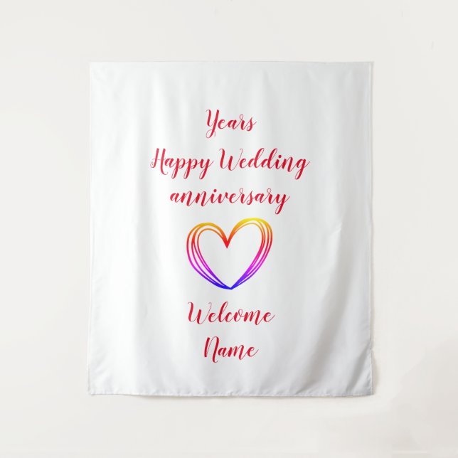 fröhlicher Hochzeitstag im Herzen Wandteppich (Vorderseite)