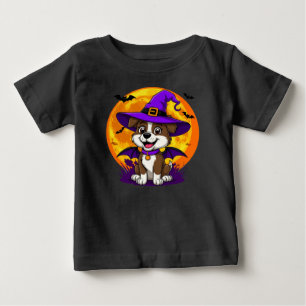 Fröhlicher Hund als Hexenhut verkleidet Baby T-shirt