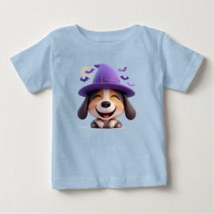 Fröhlicher Hund als Hexenhut verkleidet Baby T-shirt