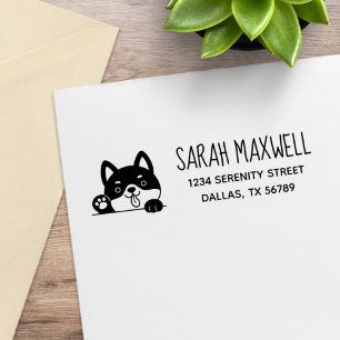 fröhlicher Hund Husky Hausanschrift Gummistempel