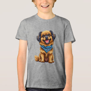 Fröhlicher Hund mit fließendem, goldenem Fell Tri-Blend Shirt