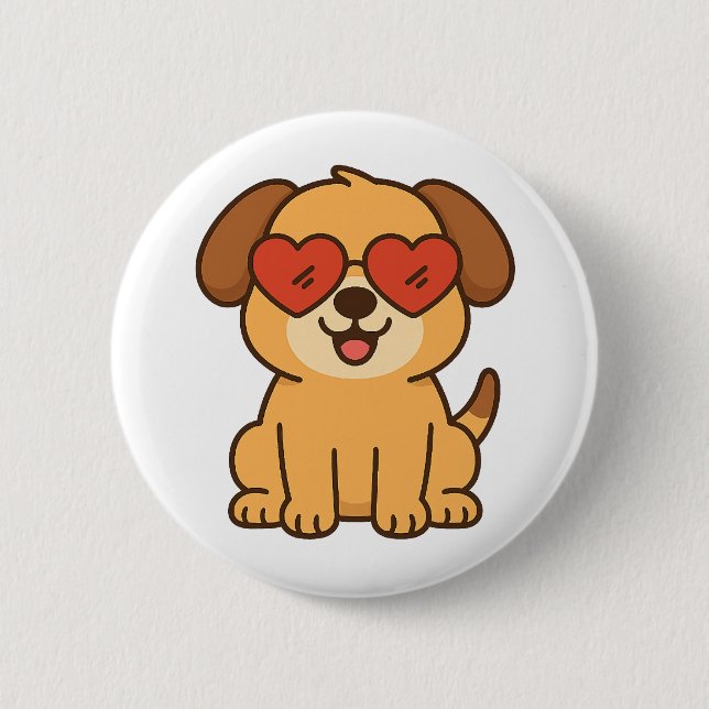 Fröhlicher Hund mit Herz-Sonnenbrille, Pet Lover D Button (Vorderseite)