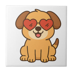 Fröhlicher Hund mit Herz-Sonnenbrille, Pet Lover D Fliese