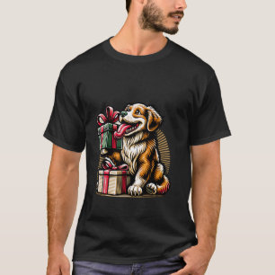 Fröhlicher Hund mit Paket Weihnachten T-Shirt