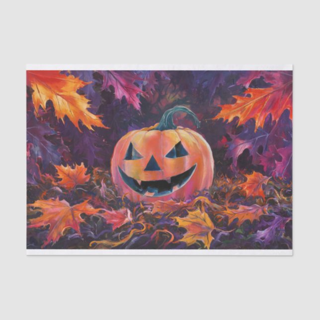 Fröhlicher Jack-Olantern, Herbstlaube und Wald Seidenpapier (Vorderseite)