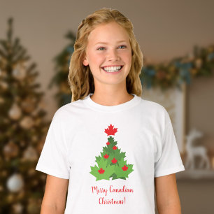 Fröhlicher kanadischer Maple Leaf Flag Weihnachten T-Shirt