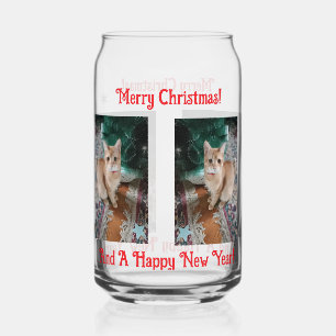 Fröhlicher Katzen-Weihnachtsfoto-Text anpassen Dosenglas