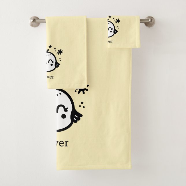 Fröhlicher Kick - Kawaii Bird Line Art" Badhandtuch Set (Insitu)