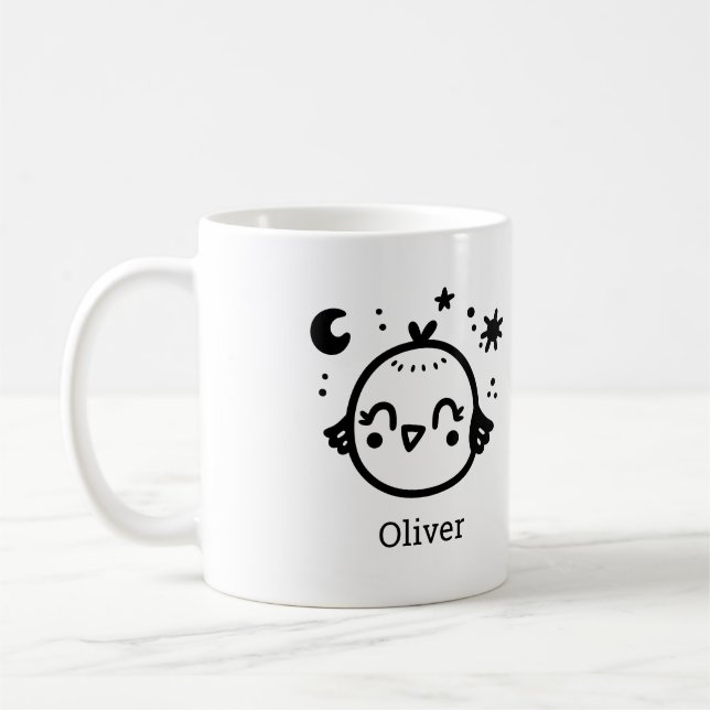 Fröhlicher Kick - Kawaii Bird Line Art" Kaffeetasse (Links)