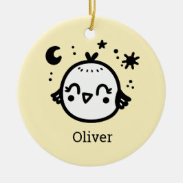 Fröhlicher Kick - Kawaii Bird Line Art" Keramik Ornament