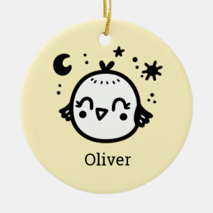 Fröhlicher Kick - Kawaii Bird Line Art" Keramik Ornament