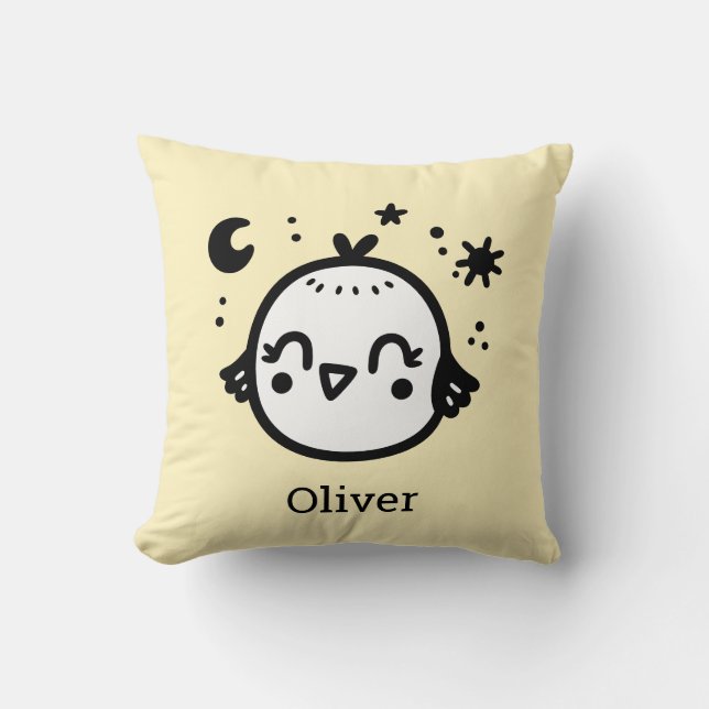 Fröhlicher Kick - Kawaii Bird Line Art" Kissen (Vorderseite)