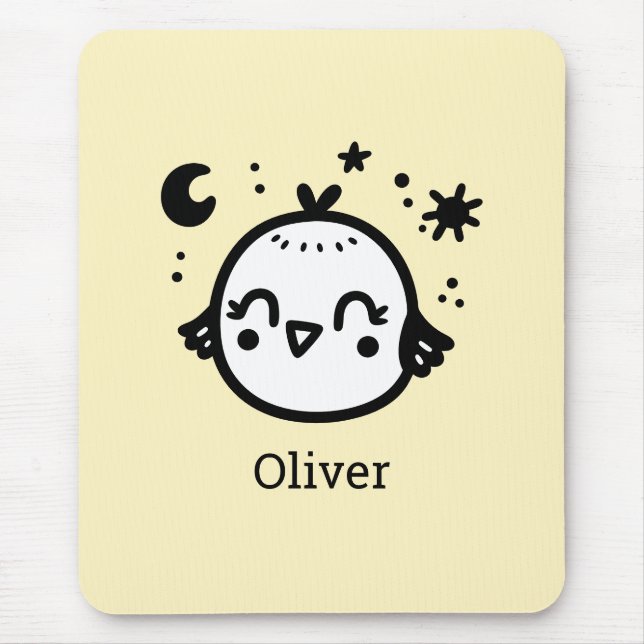 Fröhlicher Kick - Kawaii Bird Line Art" Mousepad (Vorne)