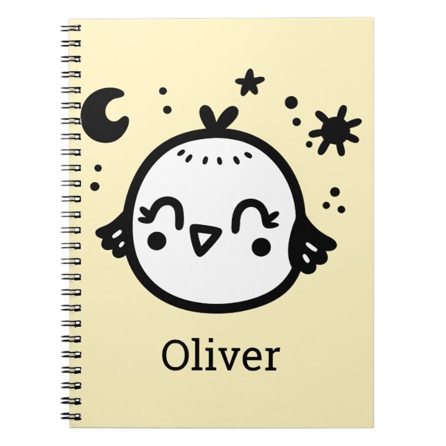 Fröhlicher Kick - Kawaii Bird Line Art" Notizblock (Vorderseite)