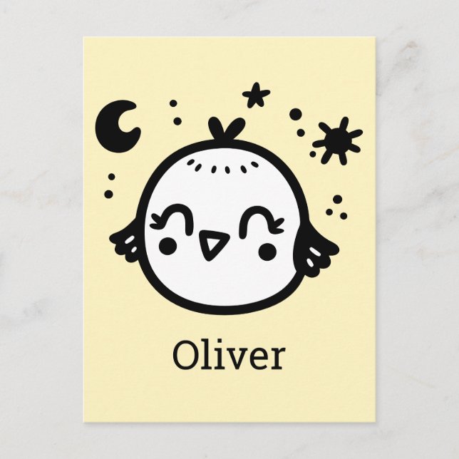 Fröhlicher Kick - Kawaii Bird Line Art" Postkarte (Vorderseite)