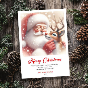 Fröhlicher klassischer Weihnachtsmann mit Rudolph Feiertagskarte