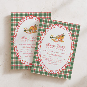 Fröhlicher kleiner Baby-Shower Grün & Rot Winter-S Einladung