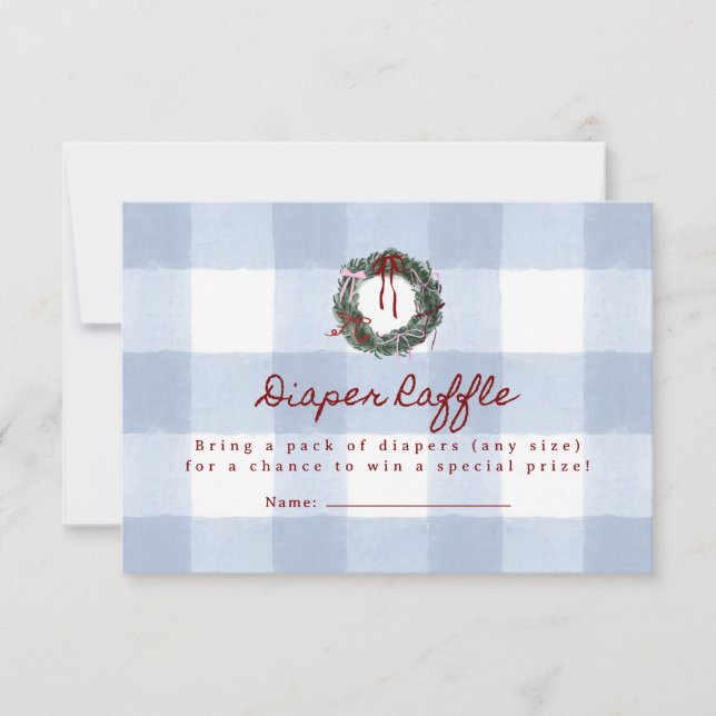 Fröhlicher kleiner blauer Gingham-Kranz Windel-Raf Einladung (Vorderseite)