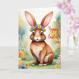 Fröhlicher kleiner brauner Hase 1, Ostern Karte