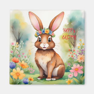 Fröhlicher kleiner brauner Hase 1, Ostern Magnet