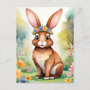 Fröhlicher kleiner brauner Hase 1, Ostern Postkarte