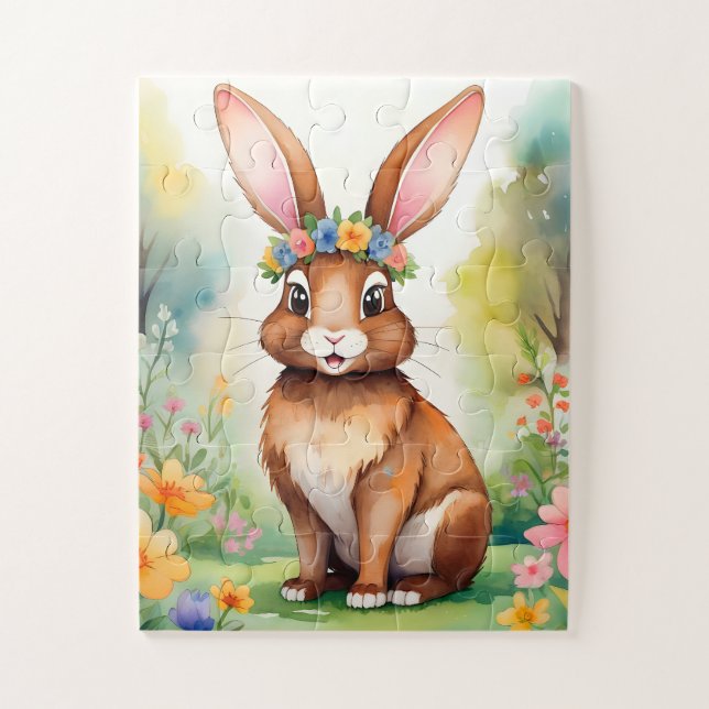 Fröhlicher kleiner brauner Hase 1, Ostern Puzzle (Vertikal)
