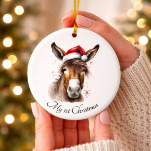 Fröhlicher kleiner Weihnachts-Esel, individuell Keramik Ornament