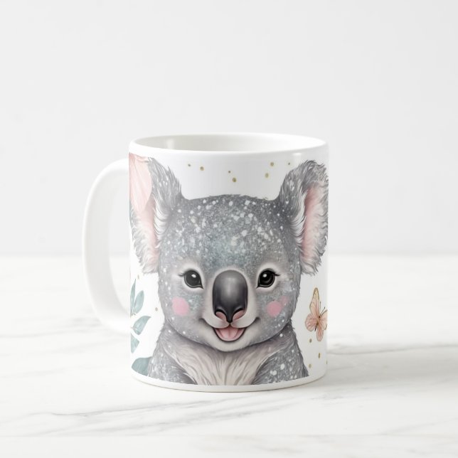 Fröhlicher Koala und floraler Charm Kaffeetasse (Vorderseite Links)