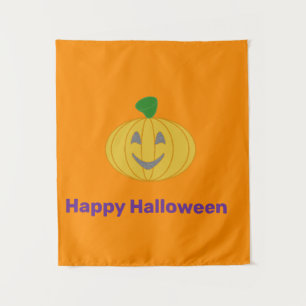 Fröhlicher Kürbis Halloween Orange Wandteppich