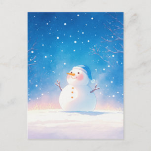 Fröhlicher lächelnder Schneemann in winterlicher N Postkarte