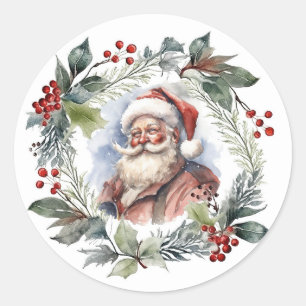 Fröhlicher lächelnder Weihnachtsmann-Wasserfarben- Runder Aufkleber