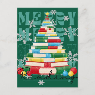 Fröhlicher Lesebuch-Weihnachtsbaum Postkarte