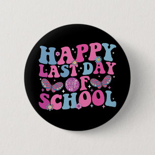 Fröhlicher letzter Schultag Disco-Kugel Groovy Ret Button